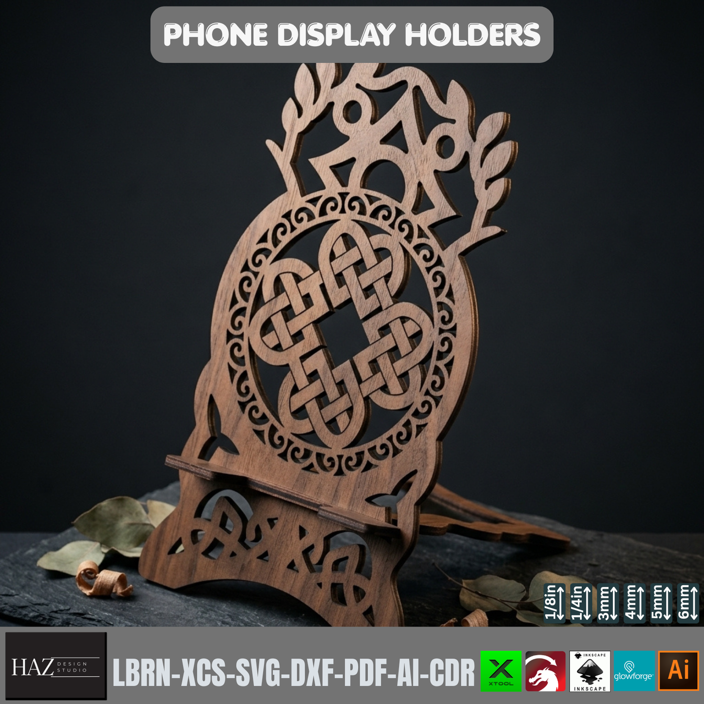 Celtic Viking Phone Stand Laser Cut File Set 9 Designs Wood Holder 562