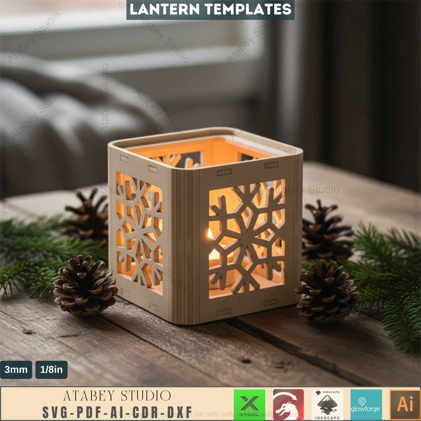 Christmas Lantern Laser Cut Templates | Festive Xmas Candle Holders | DIY Noel Tealight Box Decor 960