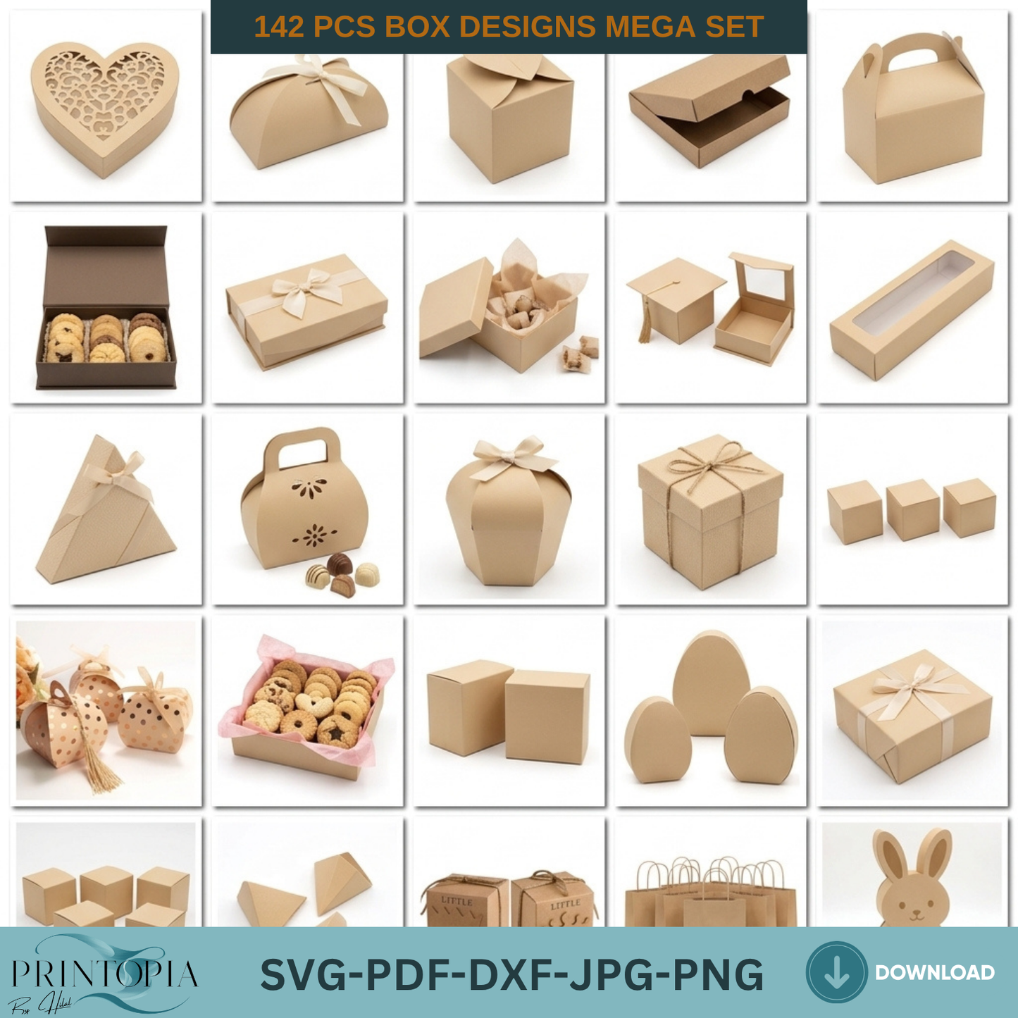 142 Box SVG Bundle Laser Cut Gift Box Templates PDF DXF Cutting Files