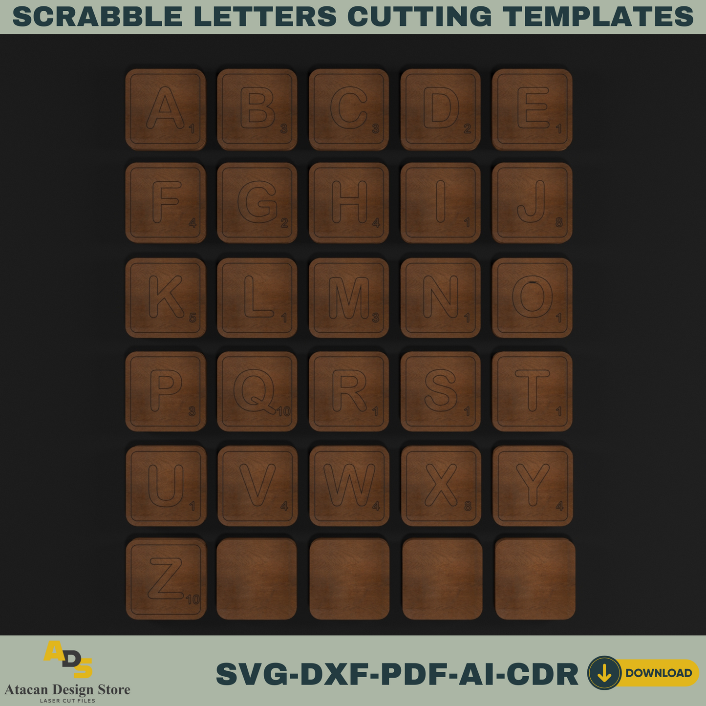 Scrabble Letter Template – Perfect for Laser Cutting, DIY Crafts, and Custom Wall Art Projects 763