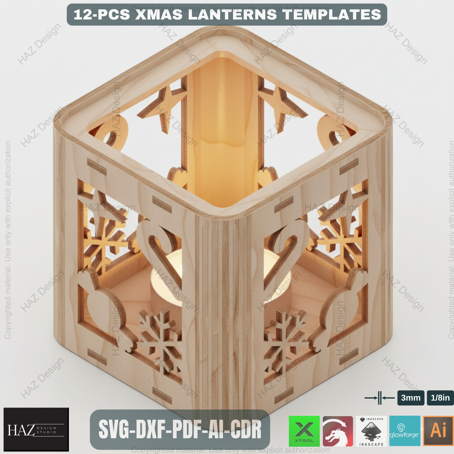 Christmas Lantern SVG Laser Cut Files | Xmas Tealight Holder Decor | DIY Wood Lamp Templates 484