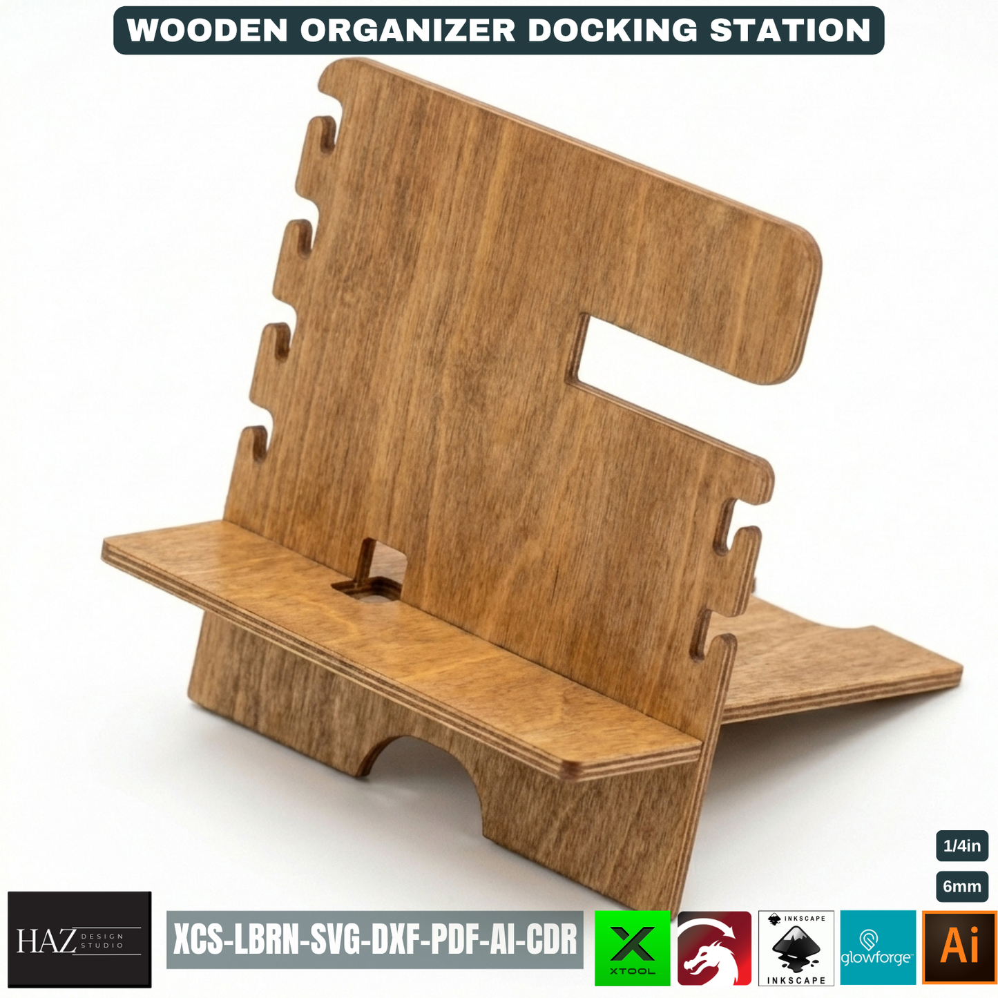 Wooden Docking Station Desk Organizer Phone Stand Men's Gift Bedside Organizer Wood Catchall Tray 530