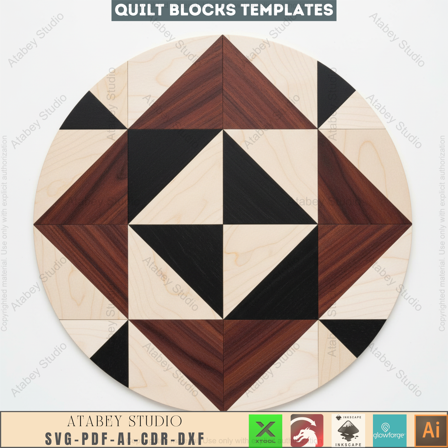 Geometric Quilt Block Patterns for Laser Cutting | Modern Barn Quilt SVG Templates | Printable Abstract Art Mosaic Craft Designs 964
