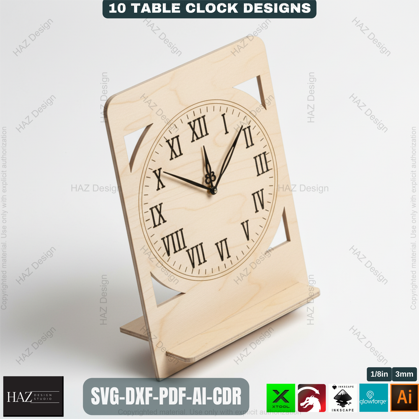 Modern Wooden Table Clocks Templates for Laser Cutting | 10 Unique Desk Clock Designs | Digital Download for CNC & Laser Engravers 497