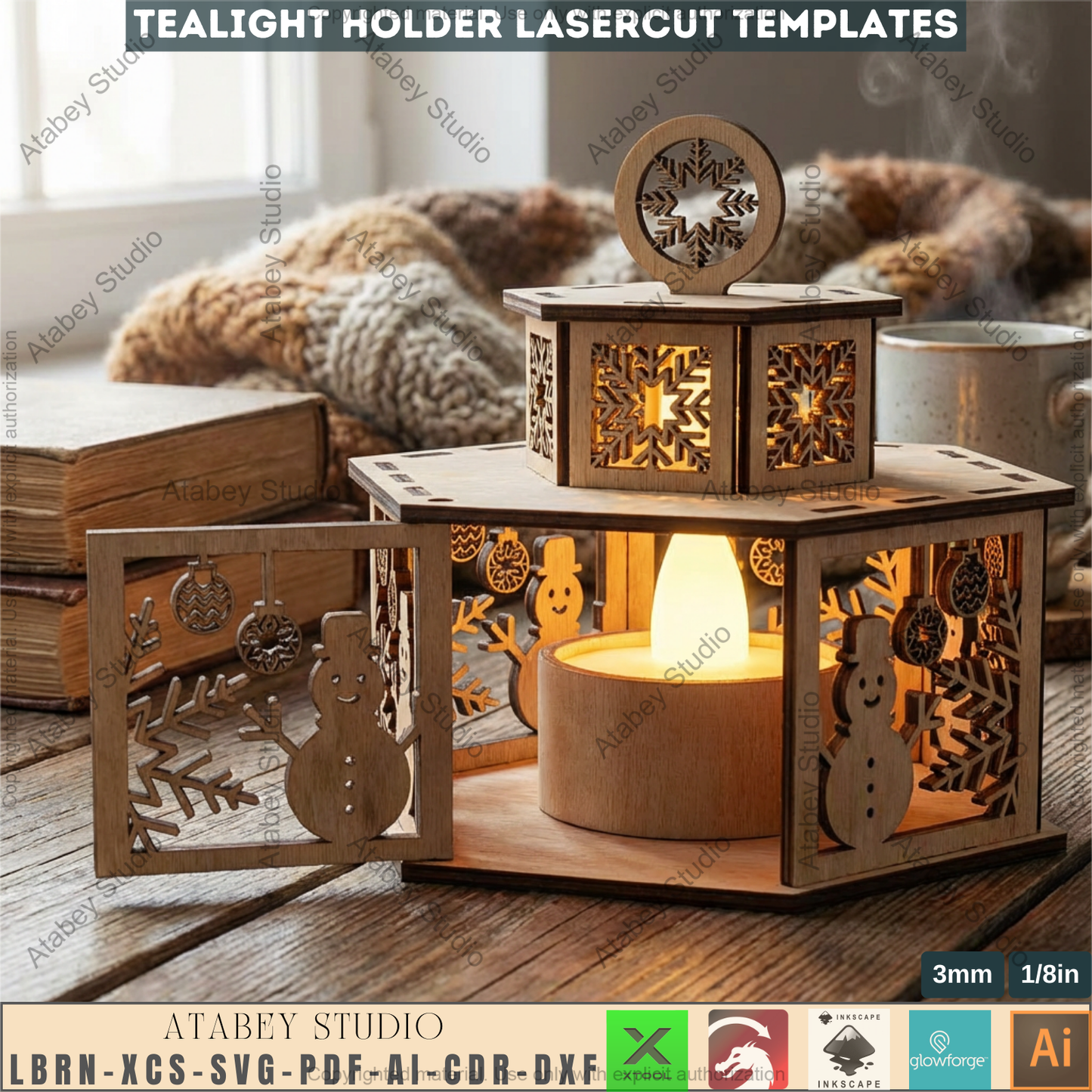 Christmas Tealight Holder Laser Cut Template Bundle | Wooden Lantern Decor | Holiday Table Display 975