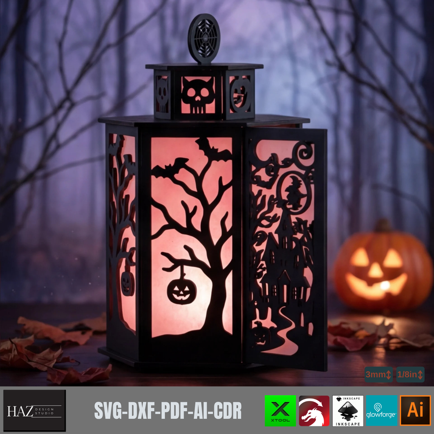 Halloween Haunted House Lantern Spooky Witch Candle Holder Wooden Pumpkin Centerpiece Table Decor