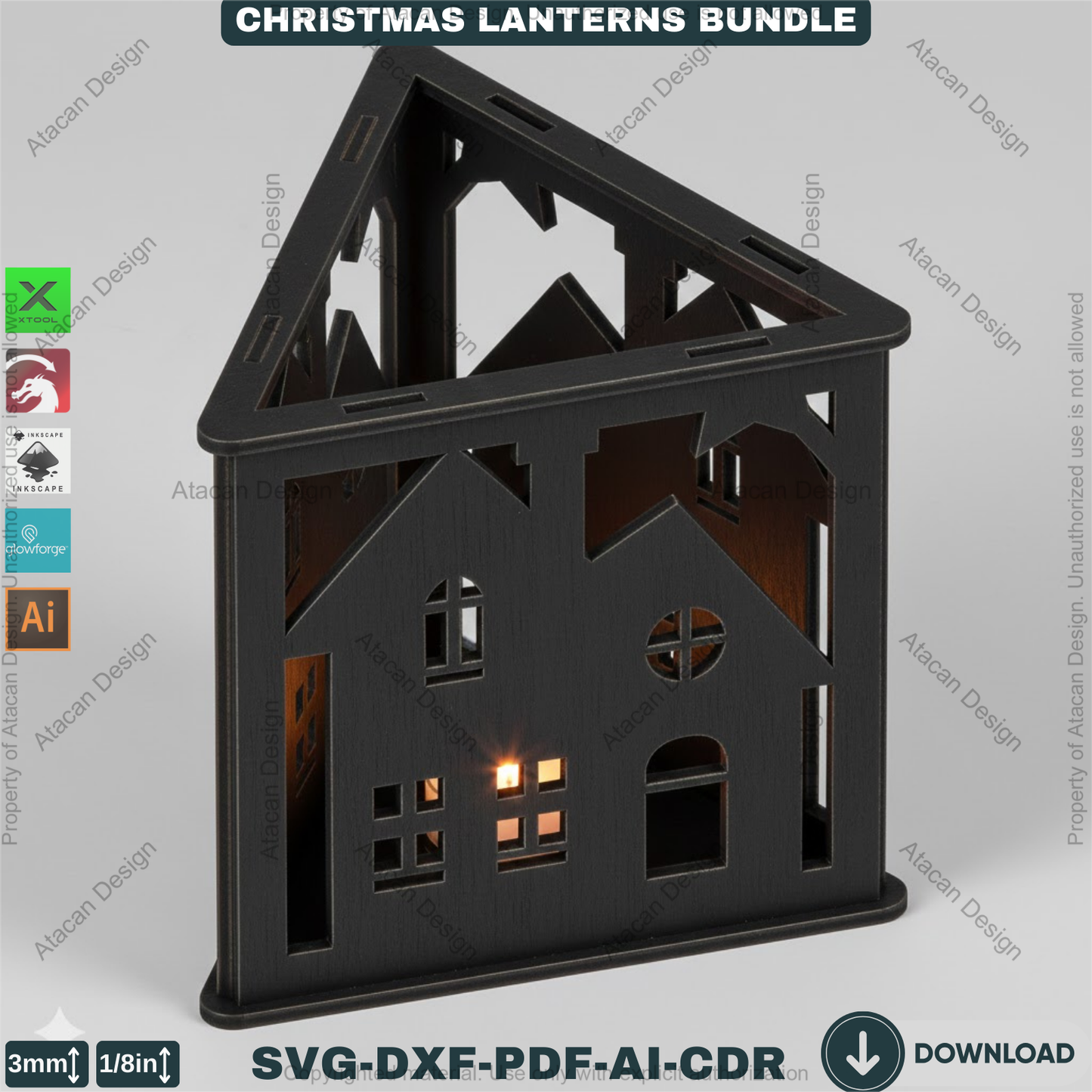 Christmas Lantern Bundle Laser Cut Files, Triangle Tealight Holder, Wooden Xmas Table Decor, Holiday Candle Box 928