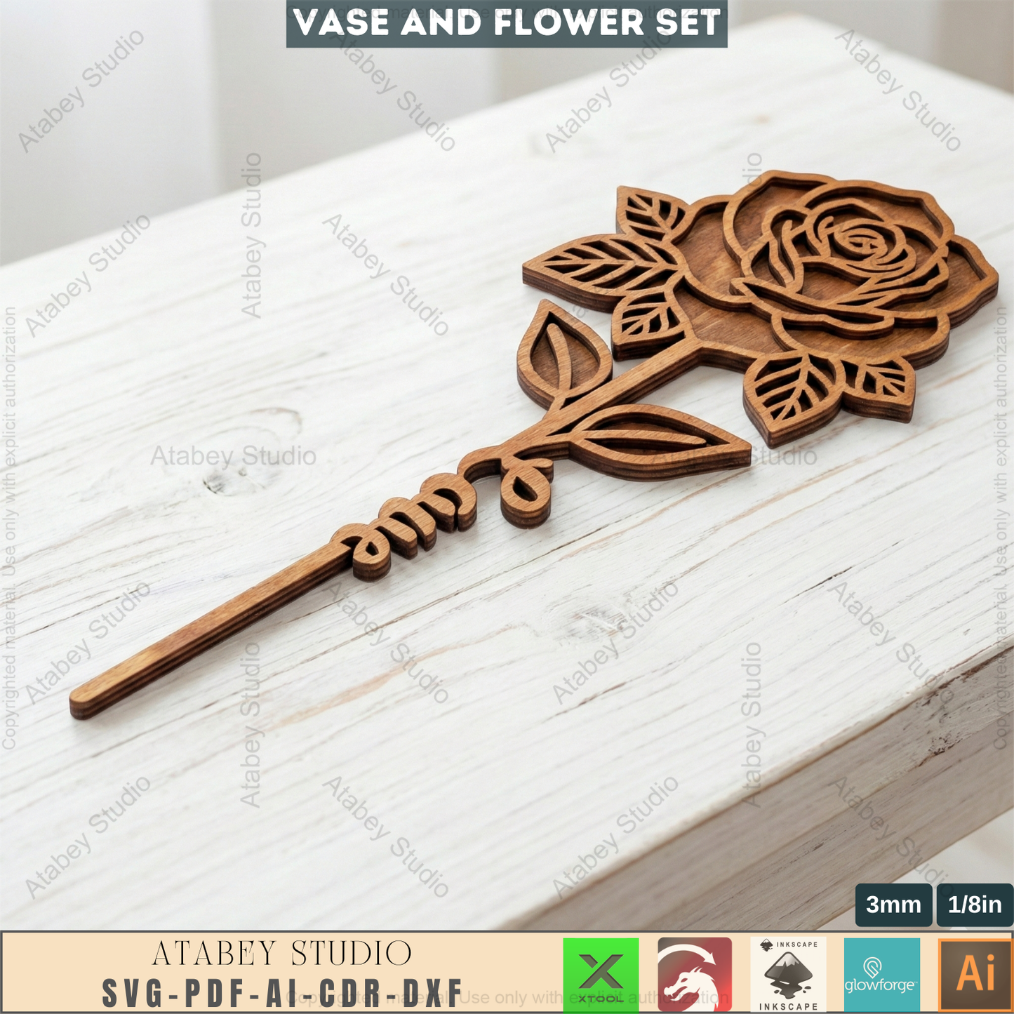 Laser Cut Wooden Vase with Flowers SVG Bundle - 5 Elegant Vases & 6 Wildflower Designs, 3D Layered Floral Table Decor 984