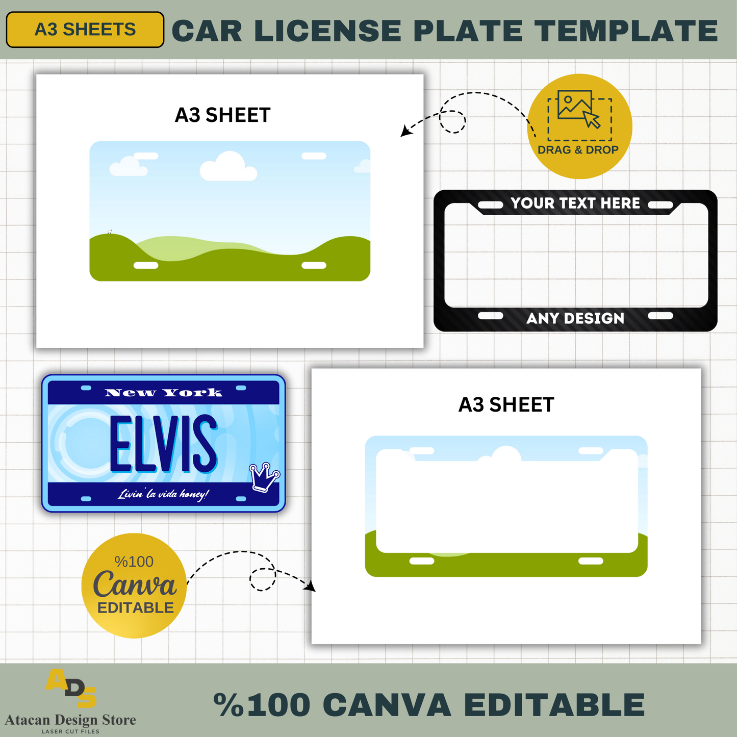 Personalized Car License Plate Template | Canva Editable Design for Sublimation | Custom A3 Sheets for DIY Plates 741