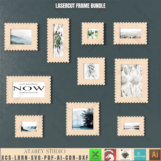 Laser Cut Wood Frame Designs: Scalloped Edge | Multi-Size Bundle - 10 Options,DIY Scalloped Picture Frame Templates 938