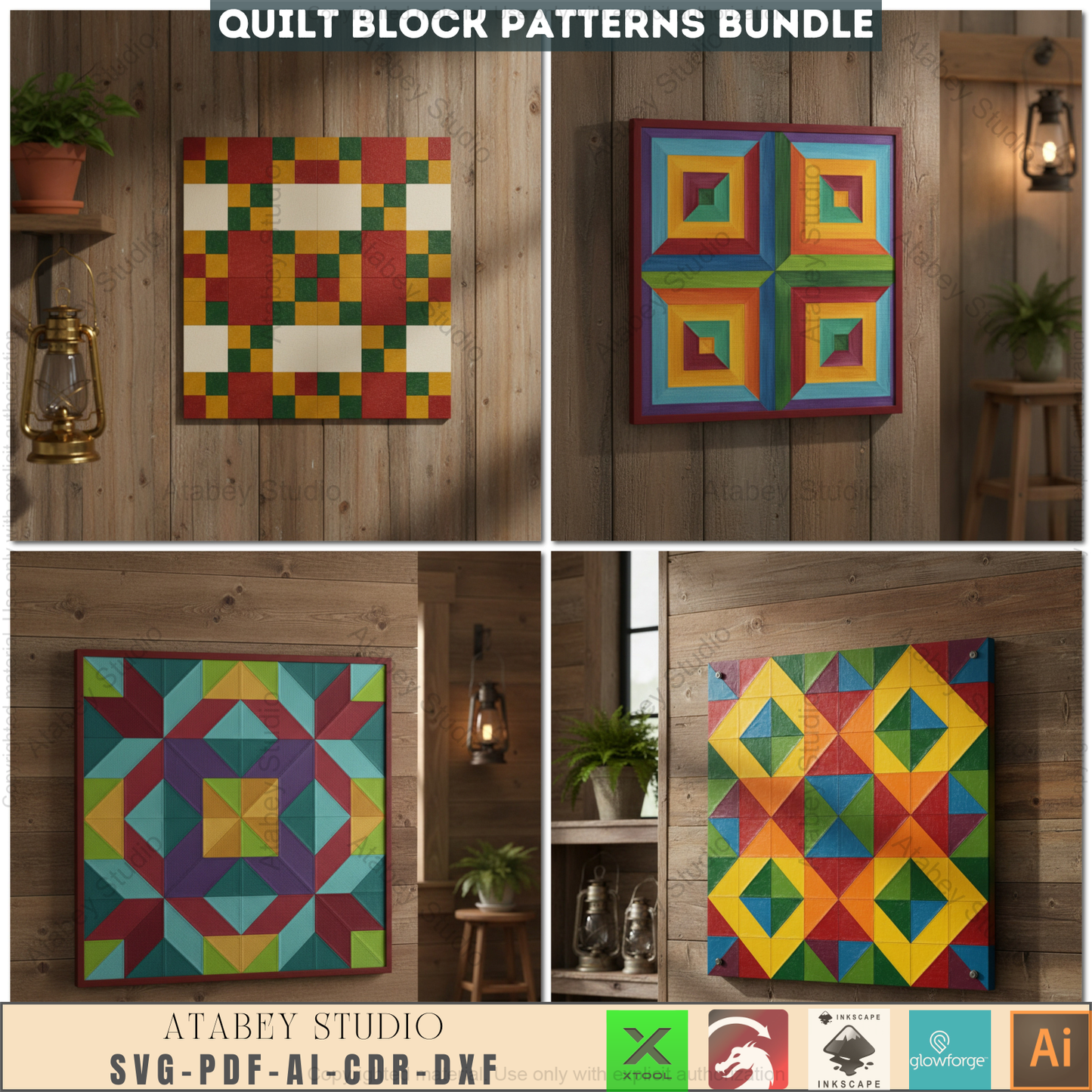 40 Unique Barn Quilt Block Patterns, DIY Quilt Square Designs, Farmhouse Decor SVG Files, Laser Cut Ready Templates 969