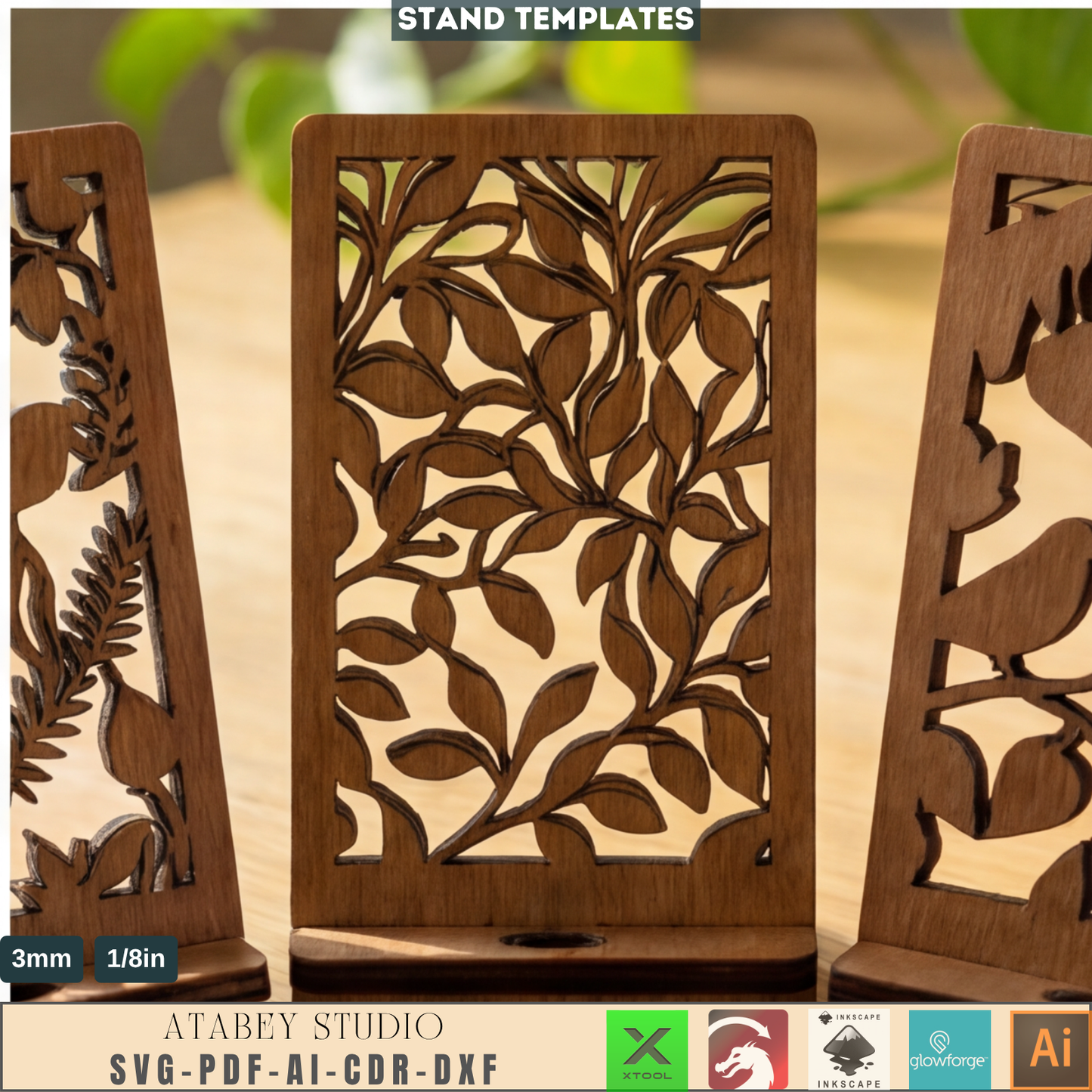 Laser Cut Phone Stand Templates Floral Cell Phone Holder Desk Decor Desktop Display Patterns