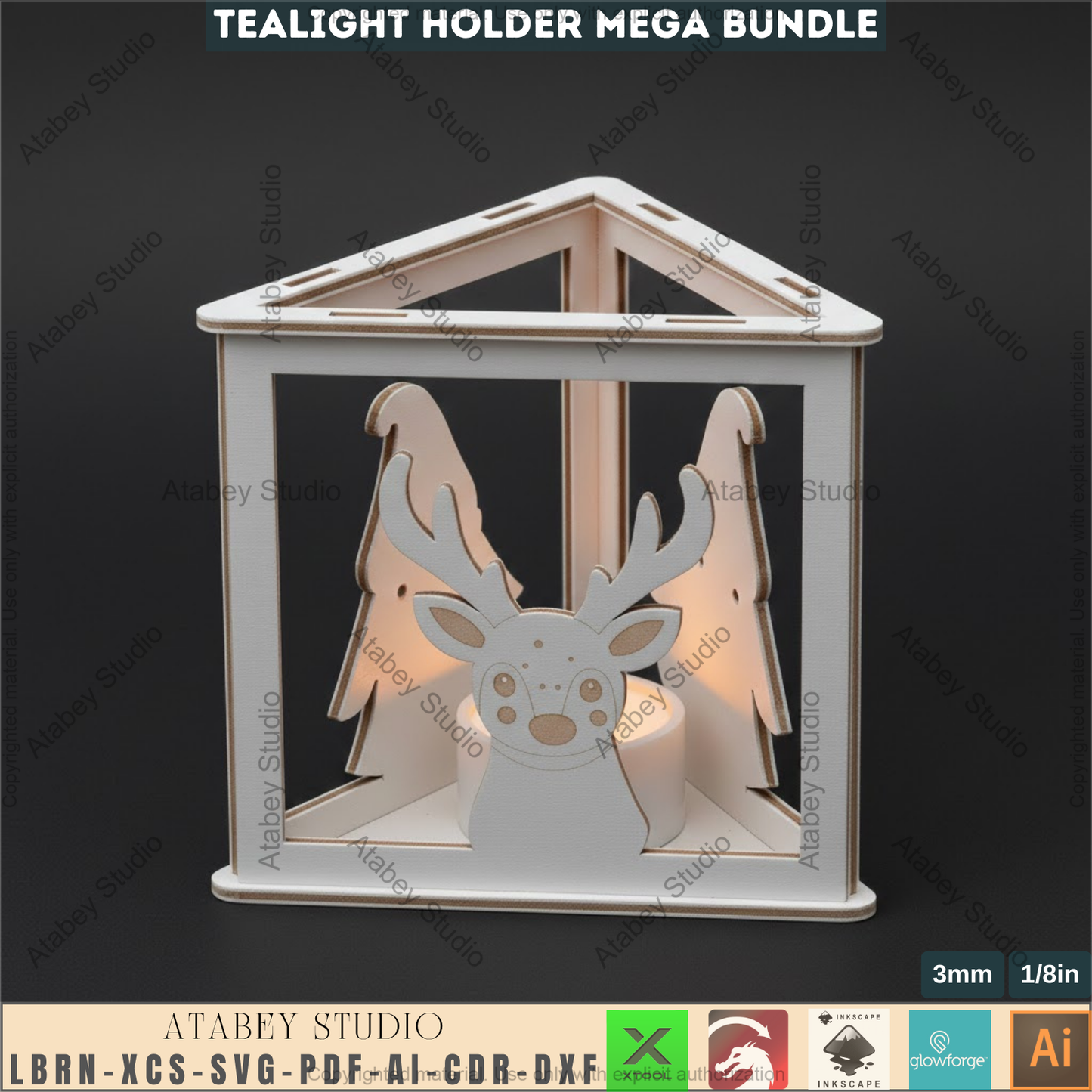 Christmas Tealight Holder Bundle Laser Cut Files, Cute Santa Reindeer Gnome Lanterns, Triangle Candle Box 982