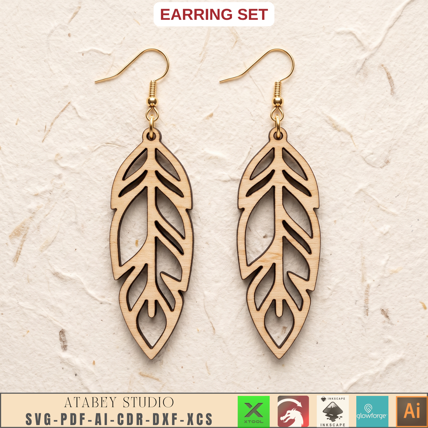 Wooden Bee Butterfly Leaf Earring Templates for Laser Cut Jewelry DIY Plywood Pattern Bundle