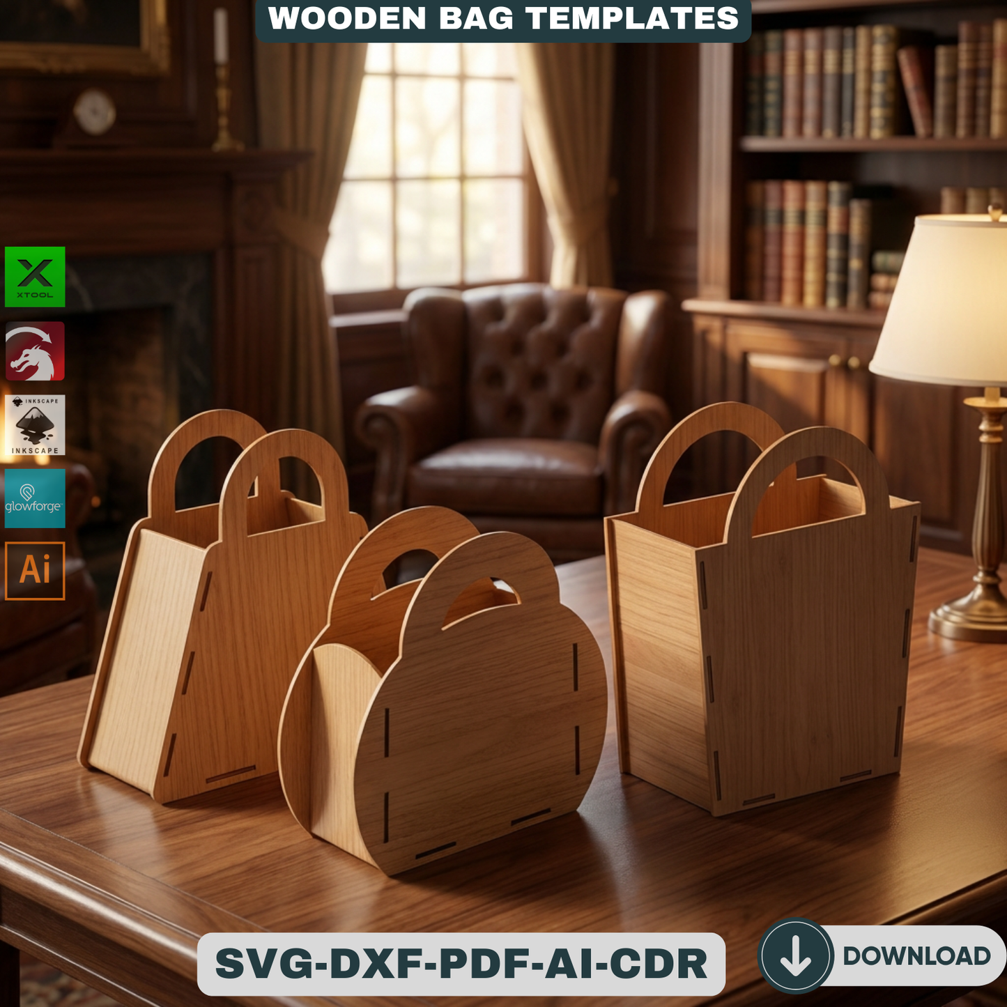 Wooden Purse Bundle Laser Cut Gift Bag Templates DIY Wood Handbag Set Laser Cut Box Designs Unique Gift for Her 933