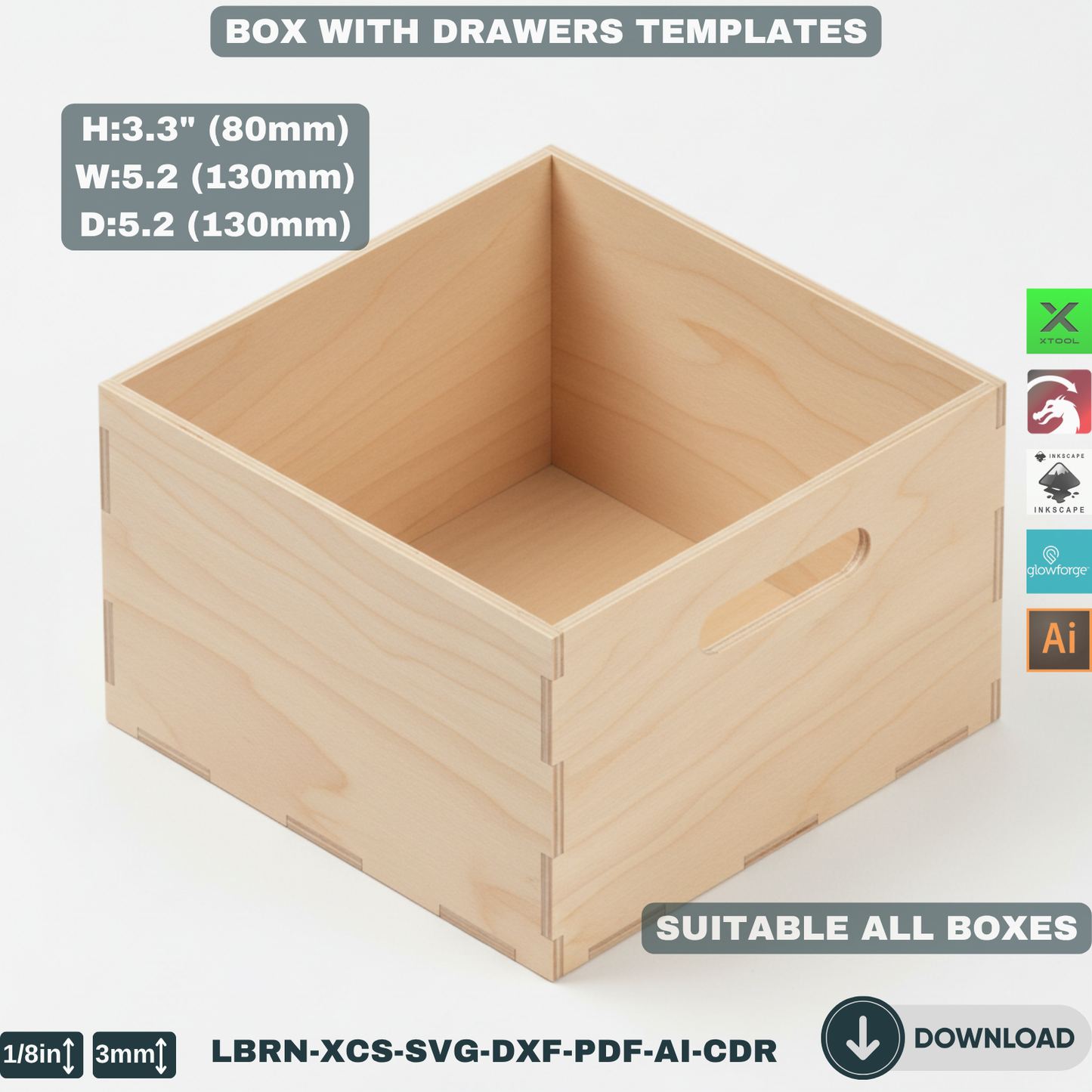 Customizable Laser Cut Drawer Box Template, Modular Wooden Organizer SVG Files for Glowforge & Xtool 905