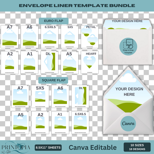 Complete Envelope Liner Set: 10 Popular Sizes, Easy Canva Editing 117