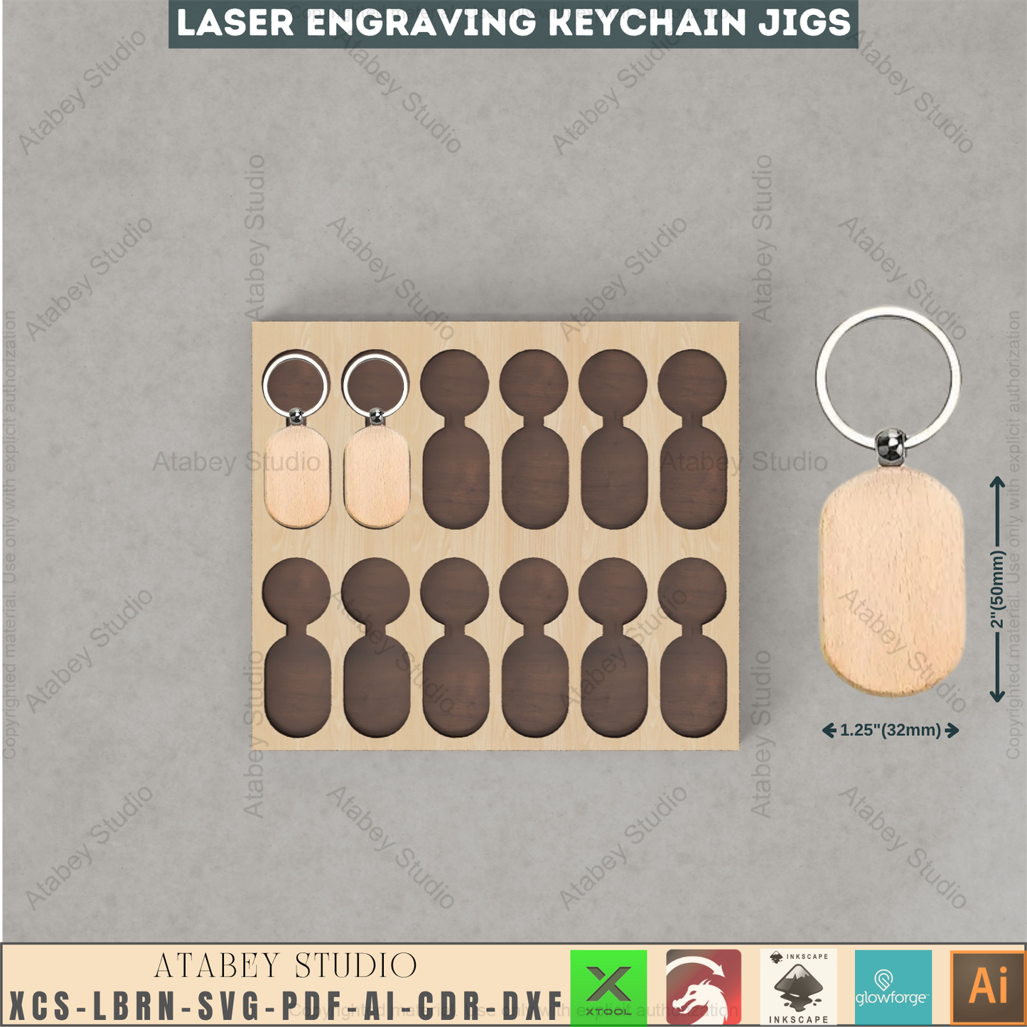 Laser Keychain Jig Templates Bundle | Precision Alignment Wood Jig | Xtool Glowforge Lightburn Compatible 944