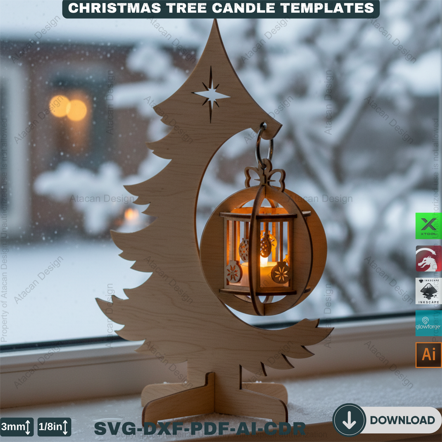 Elegant Christmas Tree Candle Stand Laser Cut File Set, 3D Wood Tealight Holder Designs for Xmas Tabletop & Holiday Home Decor 910