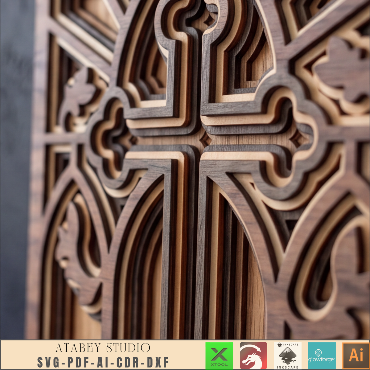 Layered Cross SVG for Glowforge, Jesus Church Window Decor, Christian Wall Art Laser Cutting Plan