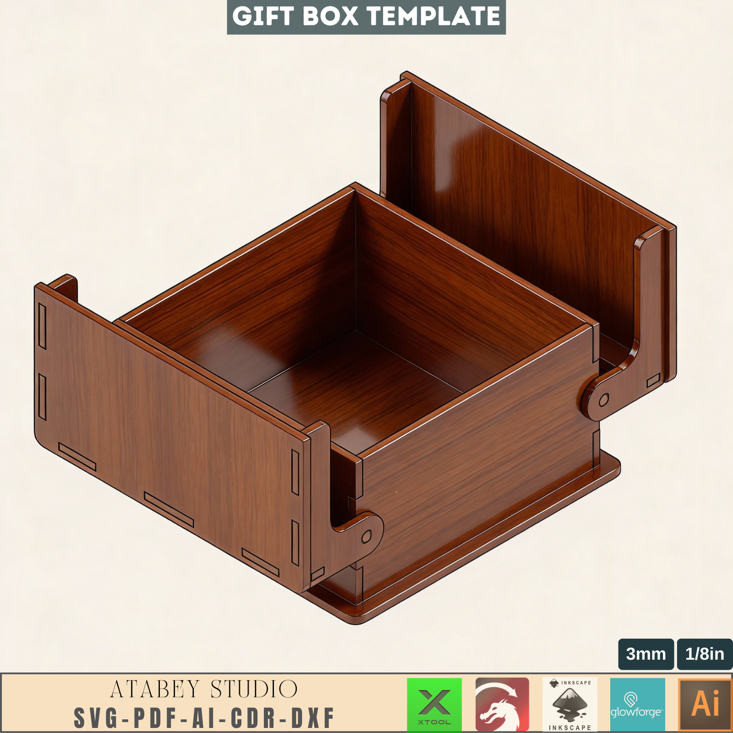 Laser Cut Wooden Gift Box Template with Sliding Lid | Luxury Plywood Jewelry Box Design for Laser Cutting Projects 985