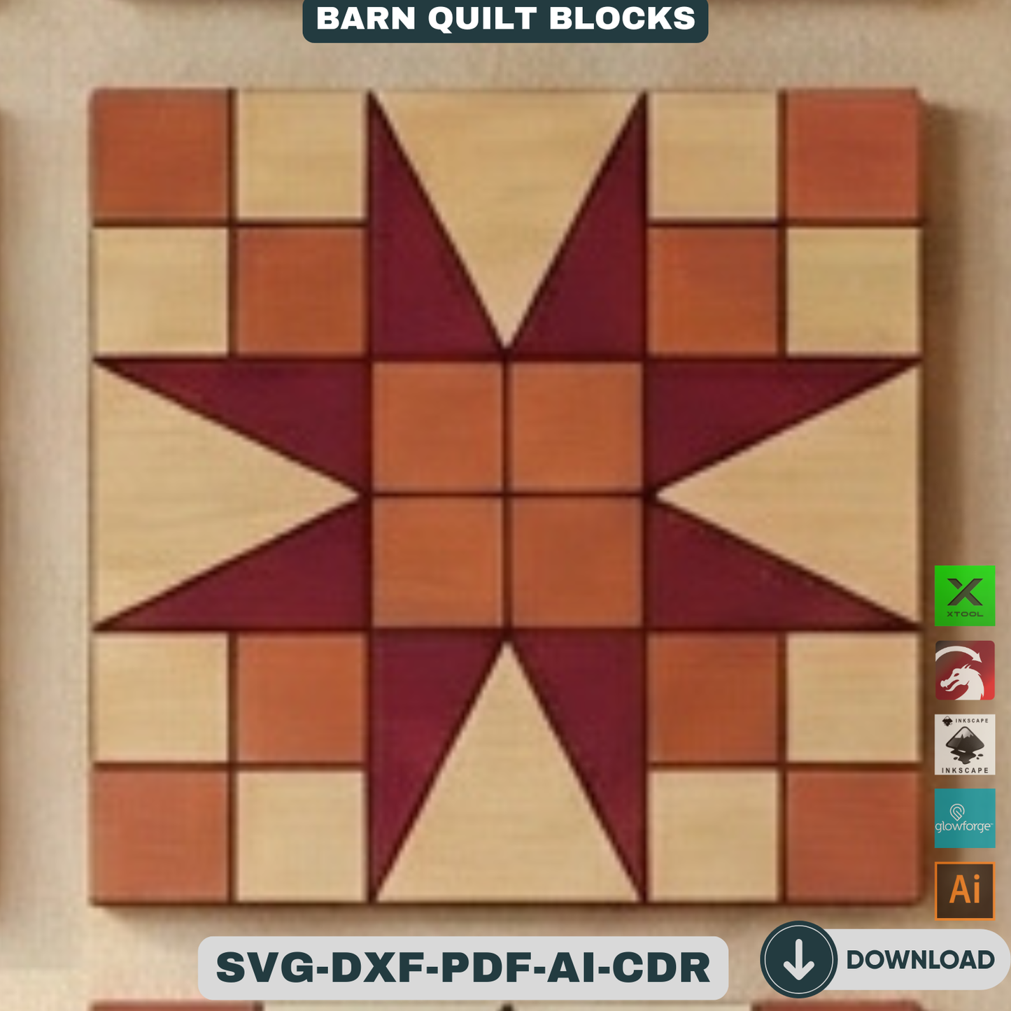 Quilt Block Patterns Laser Cut Template Modern Mosaic Wood Wall Art Farmhouse Decor DIY Patchwork Sign 936