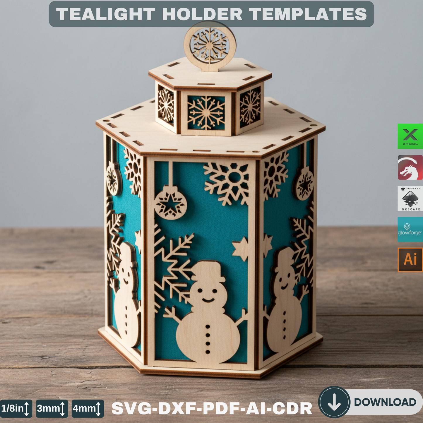 Laser Cut Christmas Lanterns – Wooden Tealight Holders -DIY Tabletop Lights - Set of Night Lights Decor - Holiday Winter Village Scene 903
