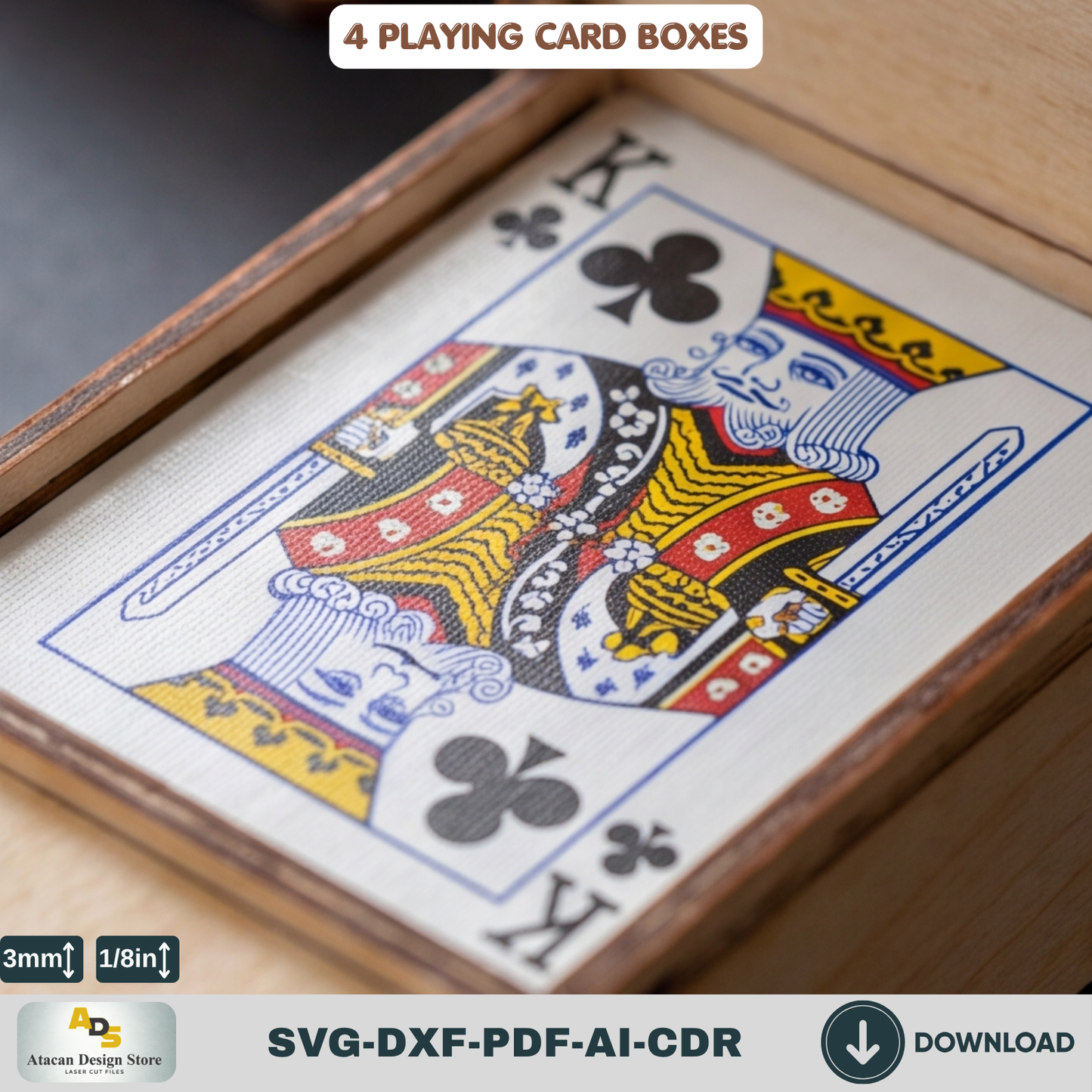 Laser Cut Playing Card Box Template Wooden Poker Deck Holder Laser Cut Deck Case Design