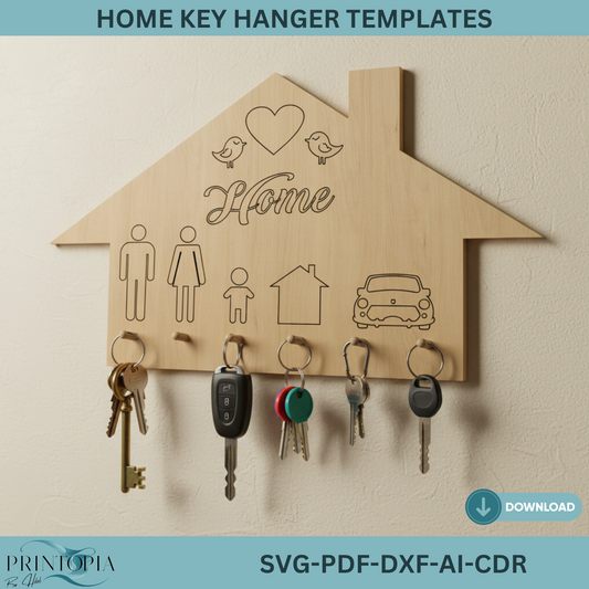 Family Home Key Hanger / Our House Keychain Holder / Housewarming Gift  / Wooden Laser Cut Files / Digital Download 316