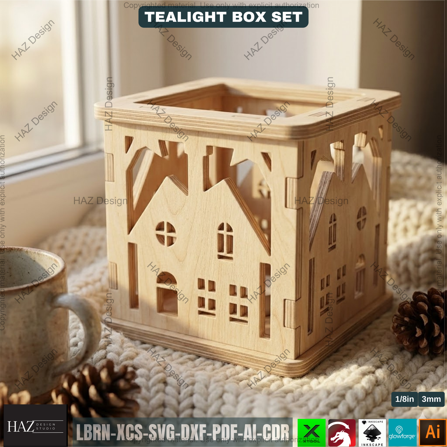 Christmas Lantern Templates | Laser Cut Candle Holders | Holiday Tealight Box Bundle | Festive Light Decor Cutting Designs 501