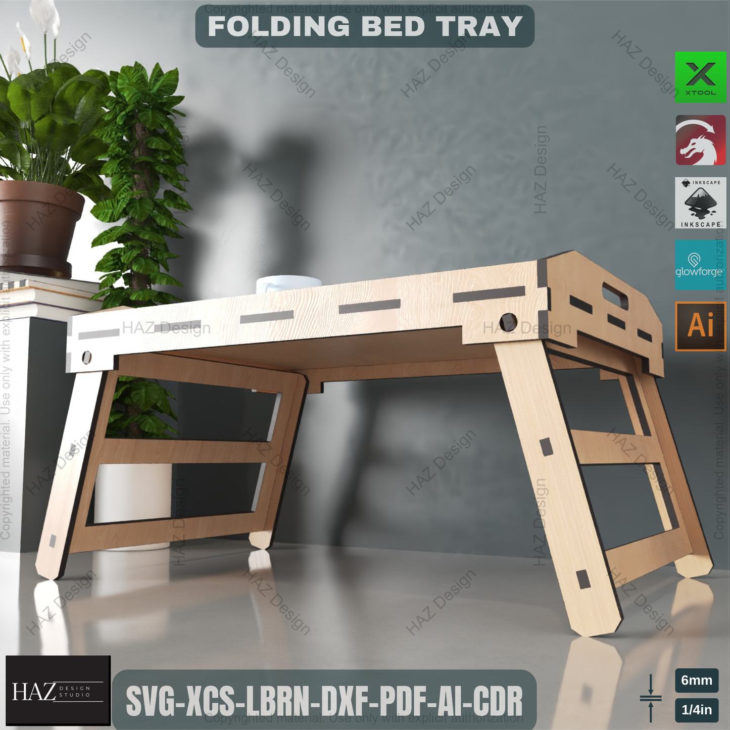 Laser Cut Folding Bed Tray - Breakfast & Serving Table Digital Plan,Portable Breakfast & Serving Tray - Smart Laser Cut Folding Design 454