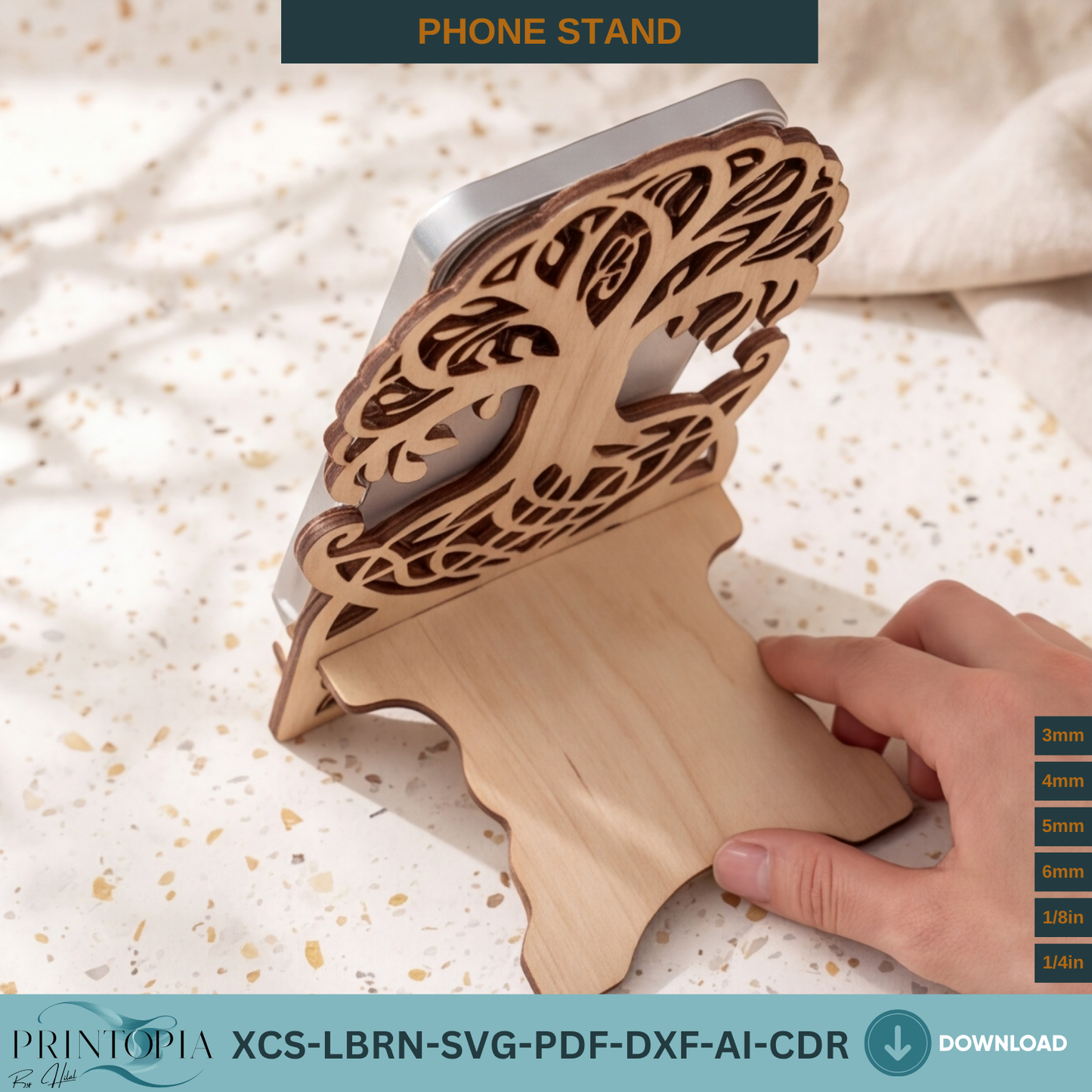 Celtic Tree of Life Wooden Phone Stand Laser Cut File SVG DXF Template