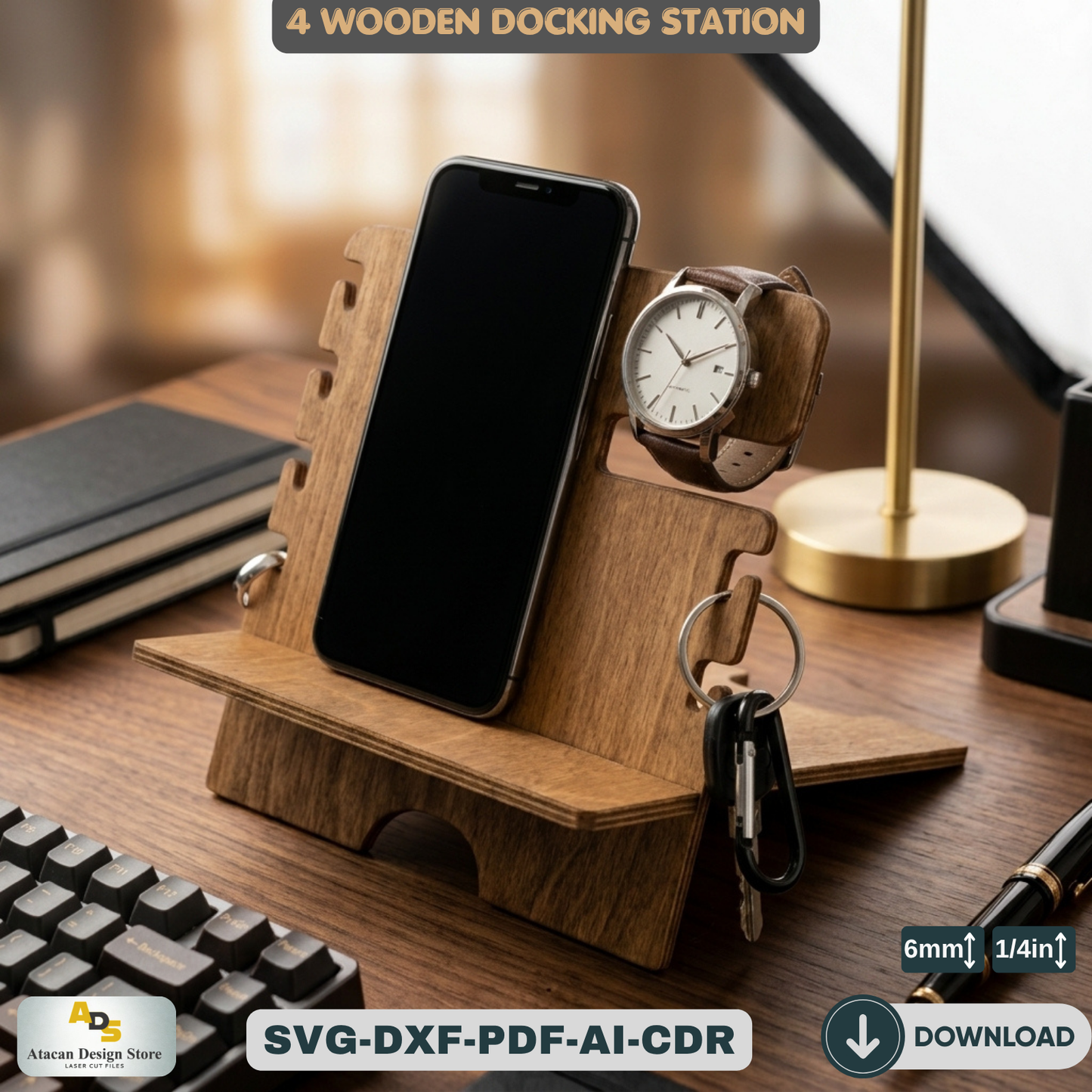 Wood Docking Station / Desk Organizer Phone Stand / Watch Holder / Father's Day Gift 947
