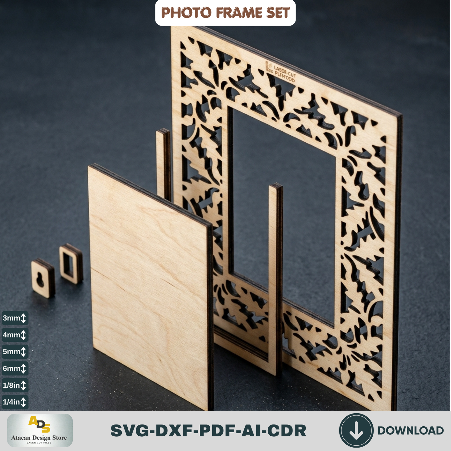 Laser Cut Photo Frame SVG Bundle – Floral Rustic Wood Home Decor Template