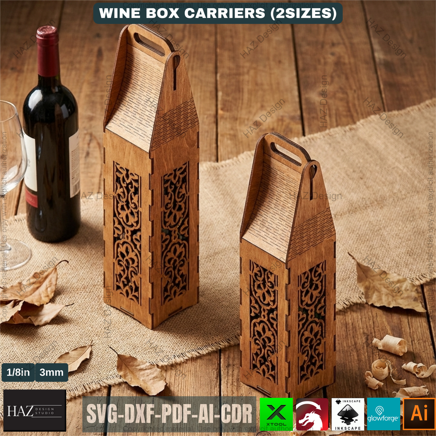Laser Cut Wine Box Templates Wooden Bottle Carrier Gift Crate Patterns Wedding Wine Holder Laser Ready Cut Files 514