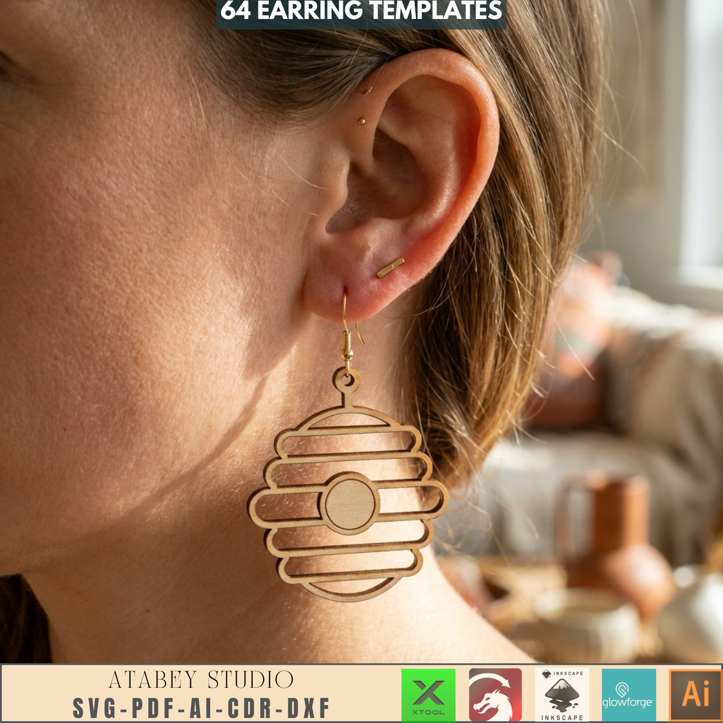 64 Earring Bundle Jewelry Making Templates DIY Wood Earrings Geometric Nature Shapes Floral Pattern