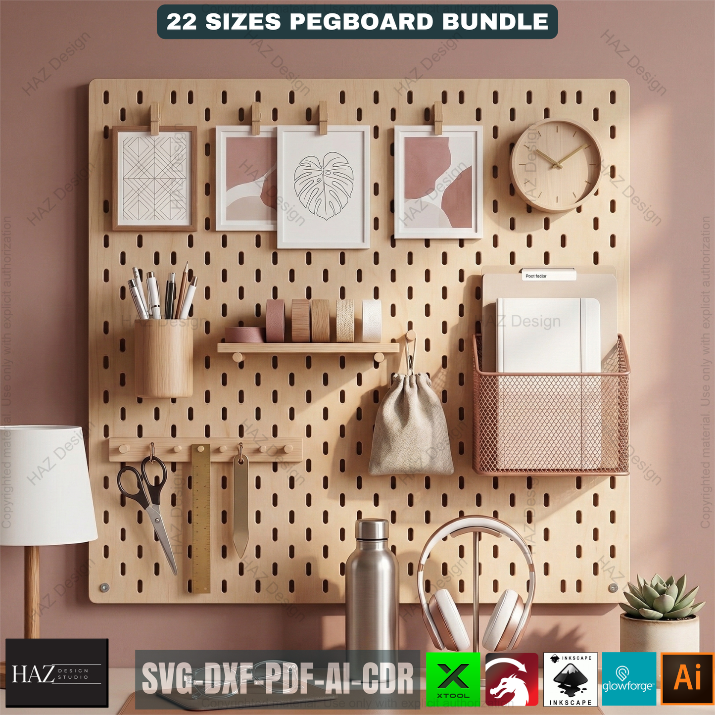 22 Size Pegboard Bundle Laser Cut Template, Ikea Skadis Compatible Wall Organizer 522