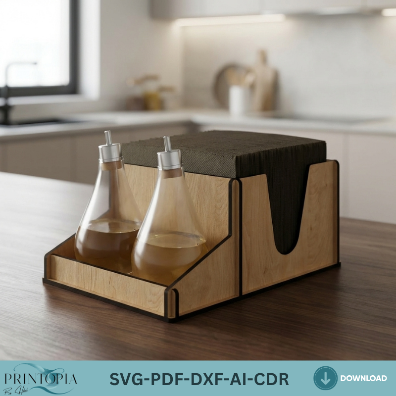 Kitchen Napkin Holder and Spice Rack Laser Cut File Kitchen Countertop Organizer Oil Bottle Stand