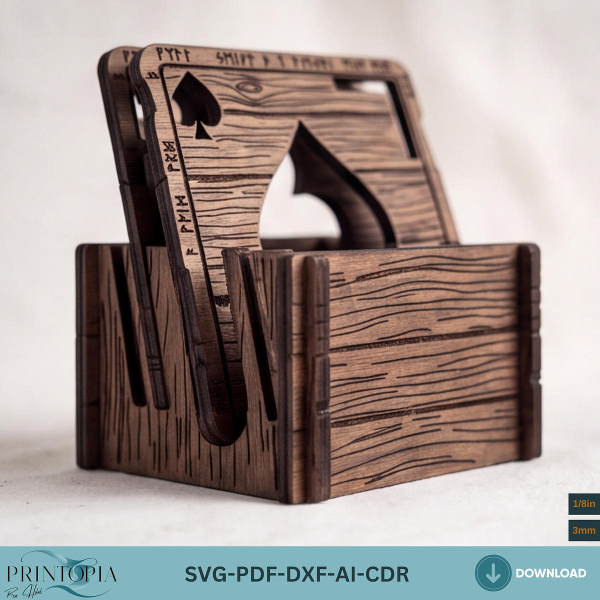 Wooden Deck of Cards Coaster Laser Cut Design Viking Rune Coaster Box Template 381
