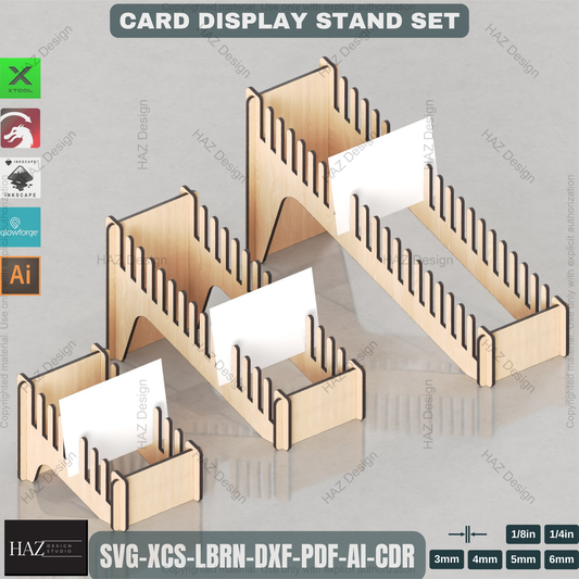 Laser Cut Card Display Stand Set | Multi-Size Retail & Desk Showcase Files | Greeting Card Holder 448