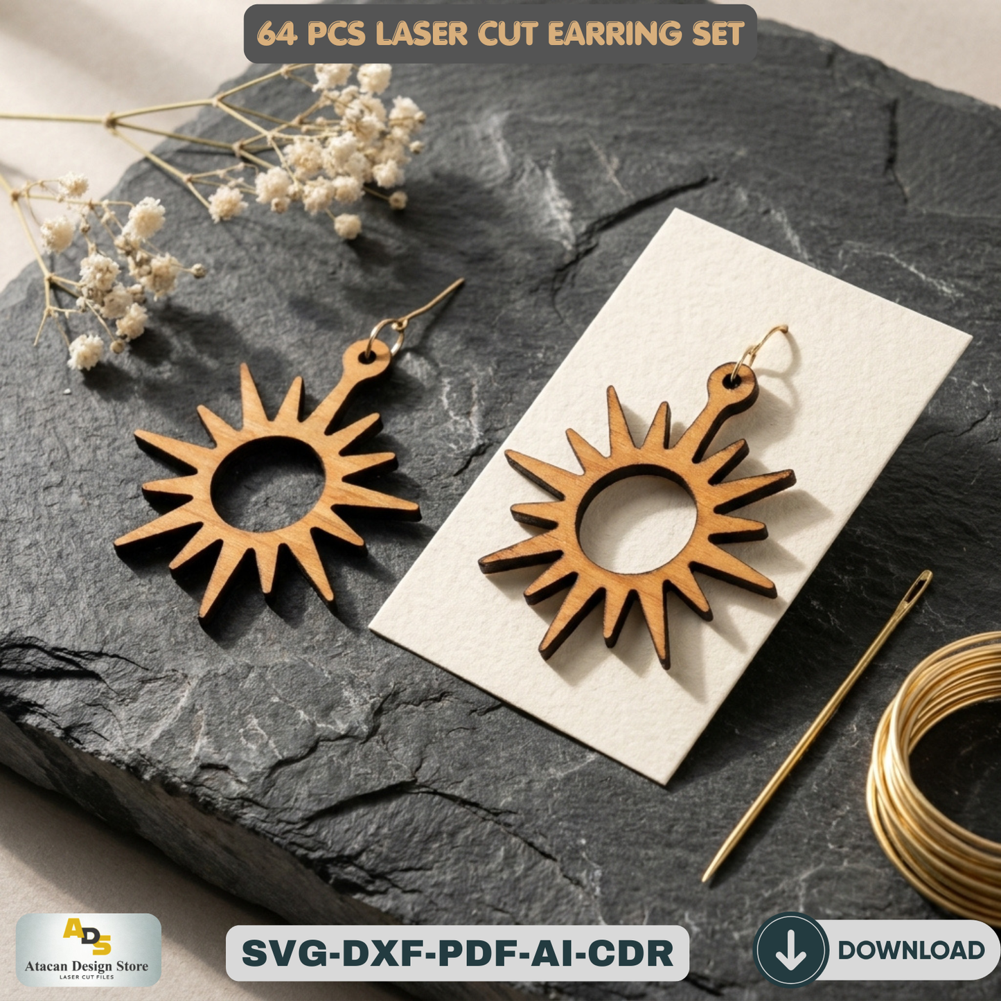 64 PCS Laser Cut Earring Set Wooden Jewelry Patterns for Glowforge DIY Earring Templates Wood Jewelry Designs