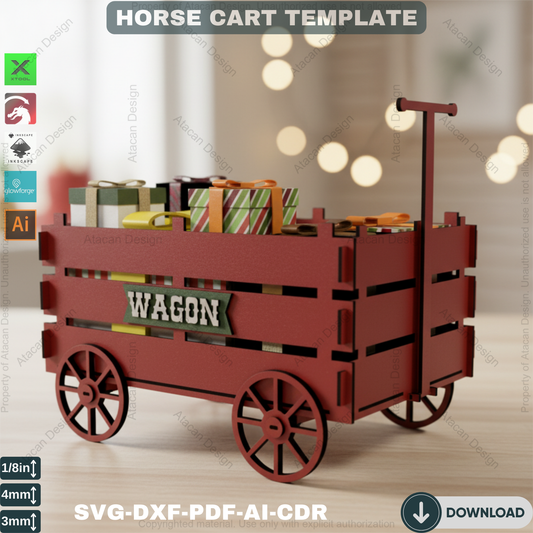 Horse Cart Laser Cut Files / Wood Caravan Carriage / Moving Wheel Wagon / Pony Cart Digital Download Svg Dxf Ai Cdr Pdf 358