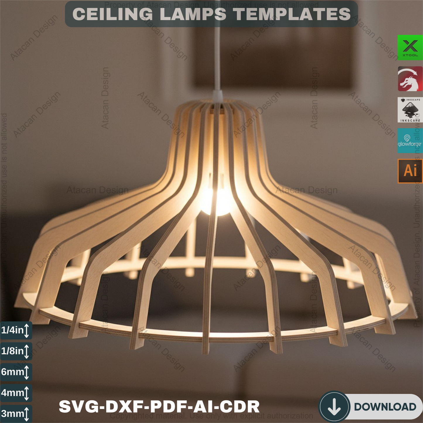 Modern Design Ceiling Lamps / Wood Chandelier Set / Night Lamps Laser Cutting Files ADS189