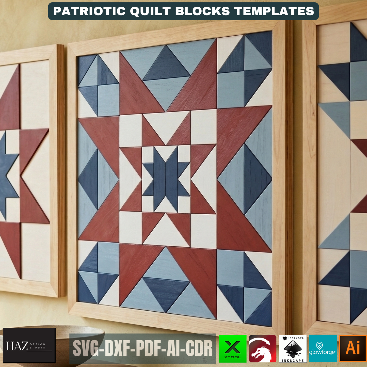 Patriotic Barn Quilt Block Patterns American Flag Wood Art Templates Fourth of July Wall Decor Independence Day 526