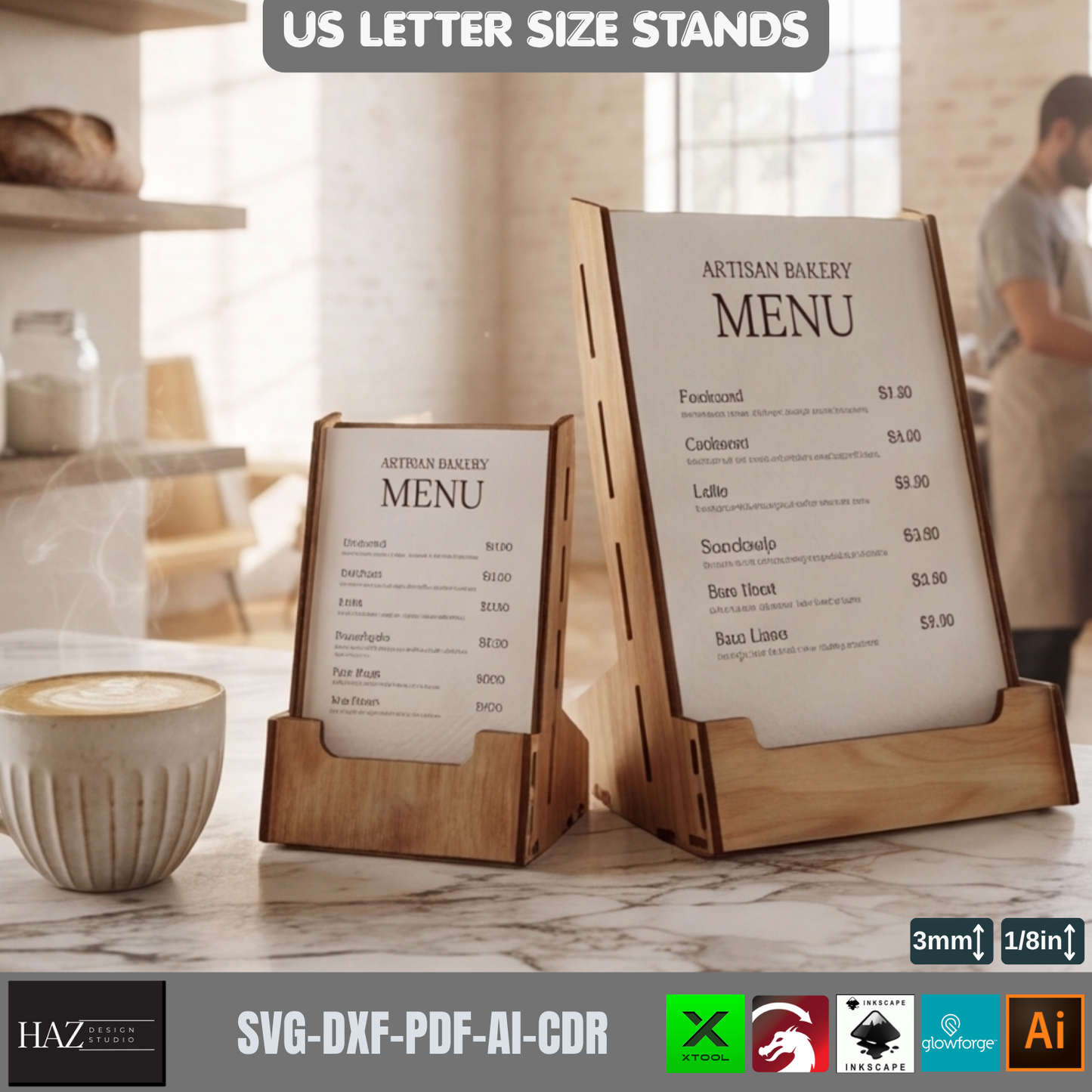 Laser Cut Menu Stand SVG Plywood Brochure Holder Template US Letter Size