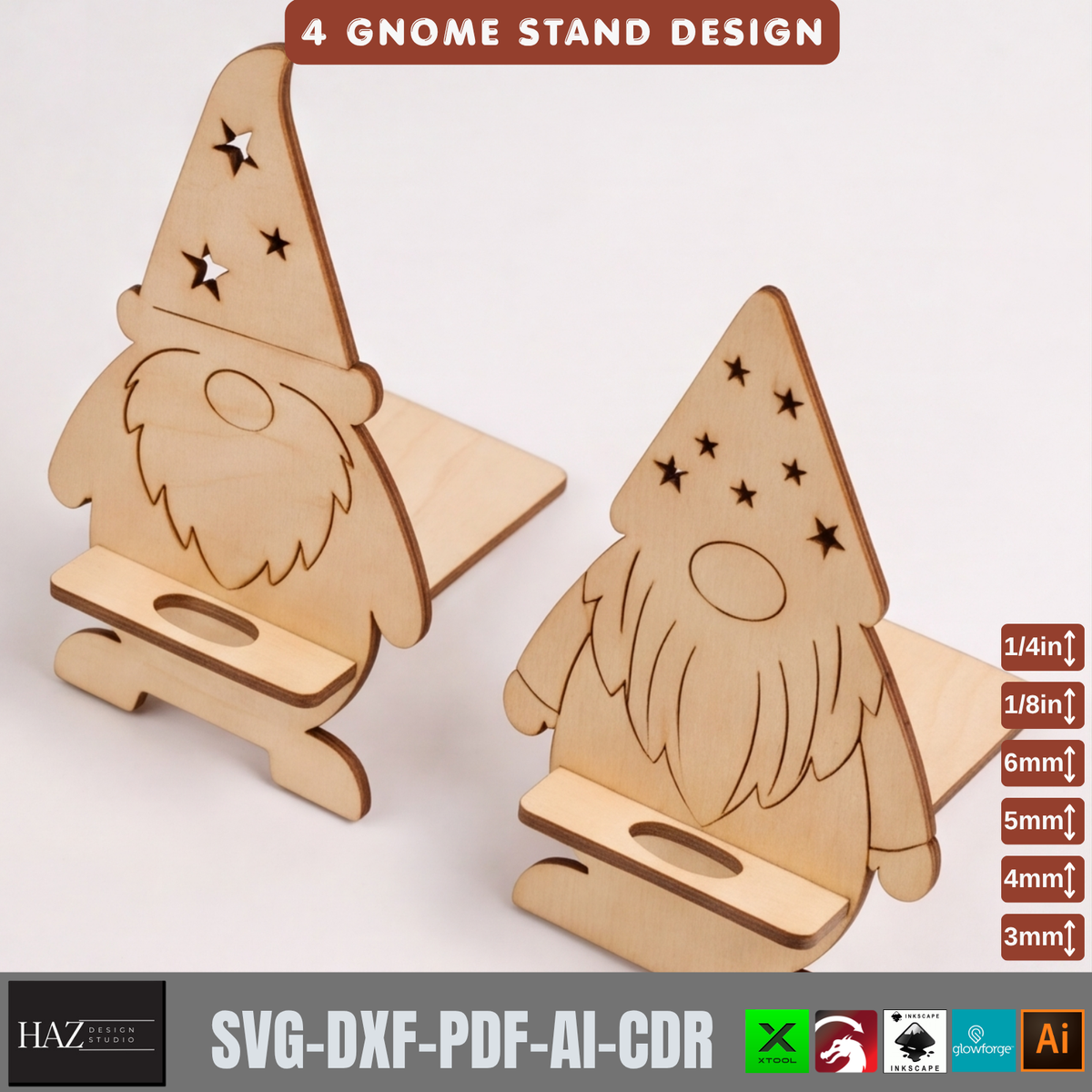 Wooden Gnome Phone Holder Laser Cut Template | 4 Holiday Stand Designs 573