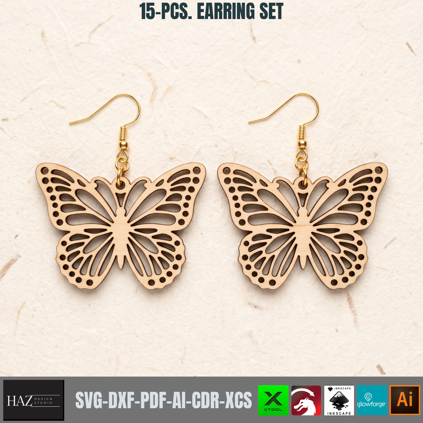 Wooden Earring Laser Cut Files Set Jewelry SVG Glowforge Plywood Templates Boho Nature Wood Designs