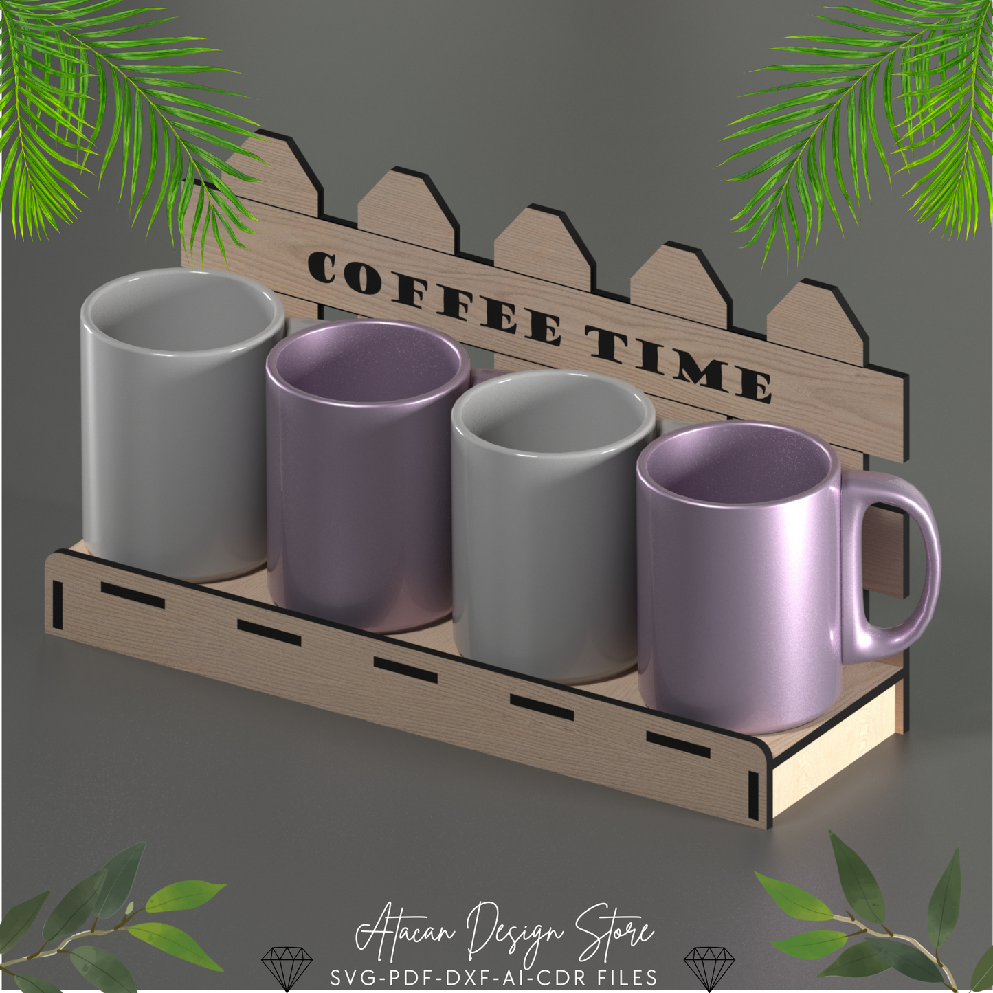 Coffee Mug Display Stand SVG | Laser Cut Design for Kitchen Decor 679