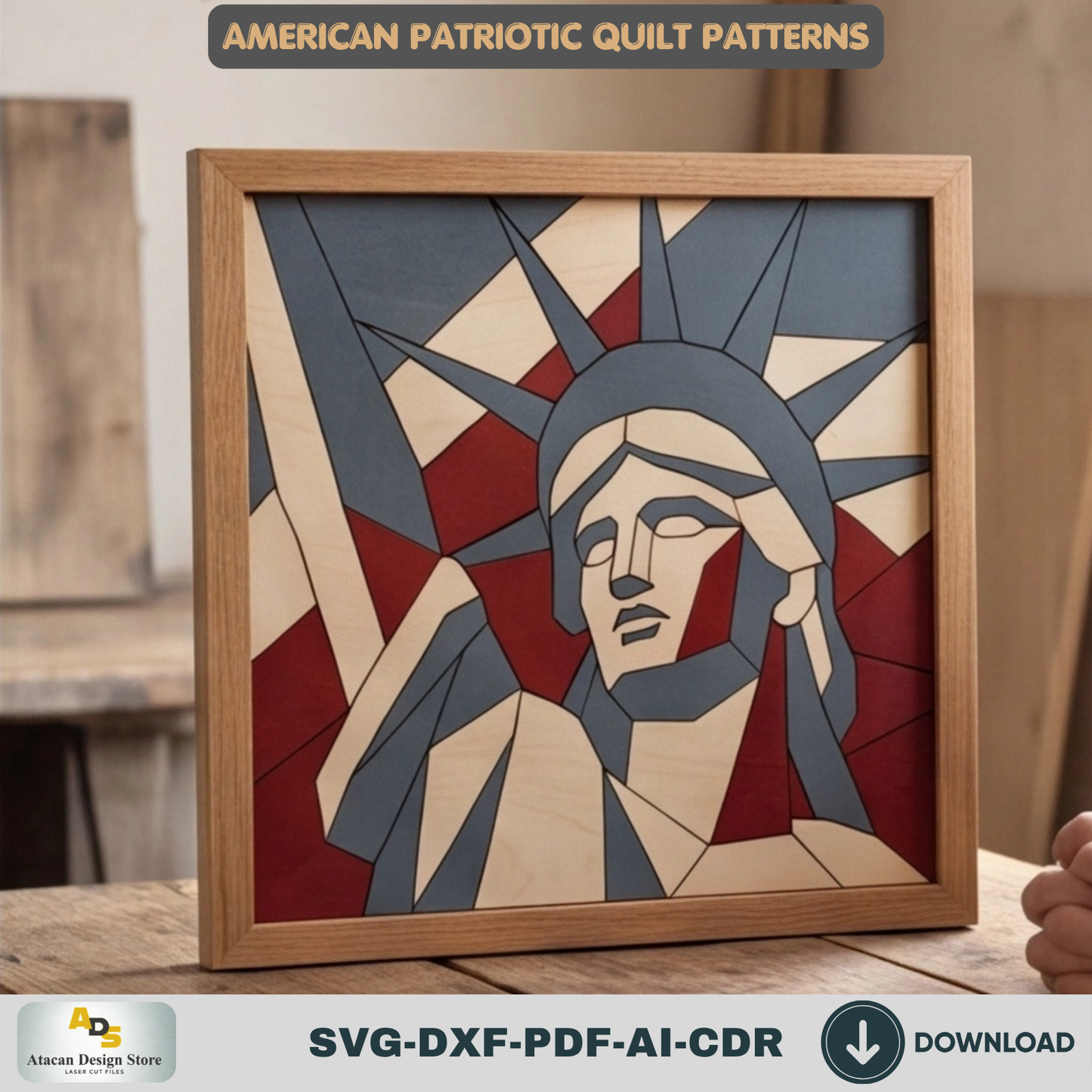 Geometric Statue of Liberty Pattern, Patriotic Wall Decor, July Fourth Wood Sign, Independence Day-Gift