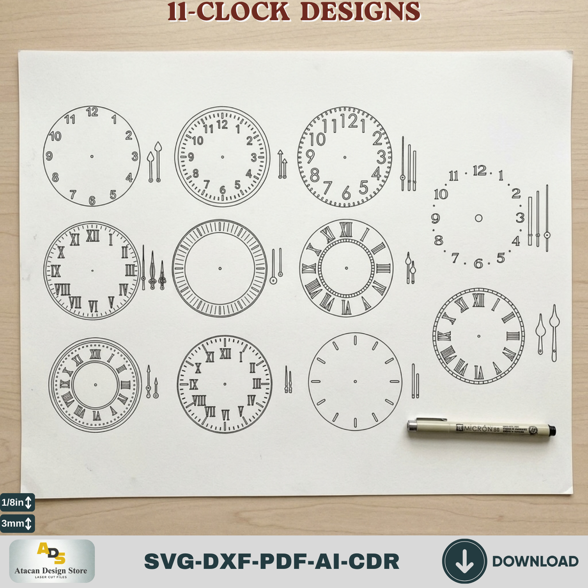 Laser Cut Plywood Desk Clock Pattern, Bent Wood Mantel Clock Template, Glowforge xTool Ready 987